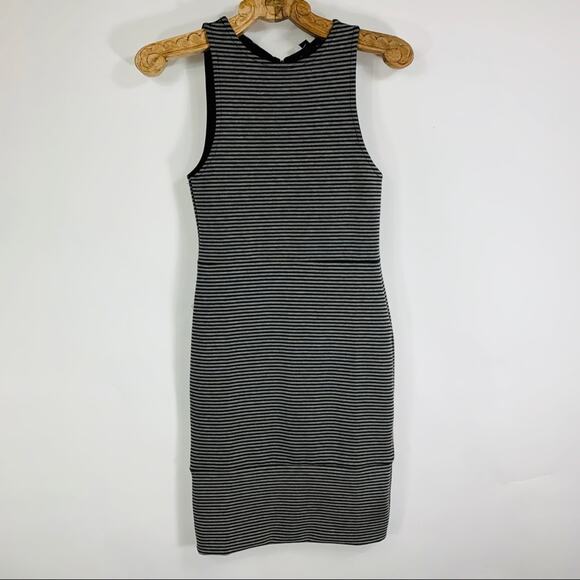Topshop Black Taupe Stripe BodyCon Dress Medium - Picture 5 of 10